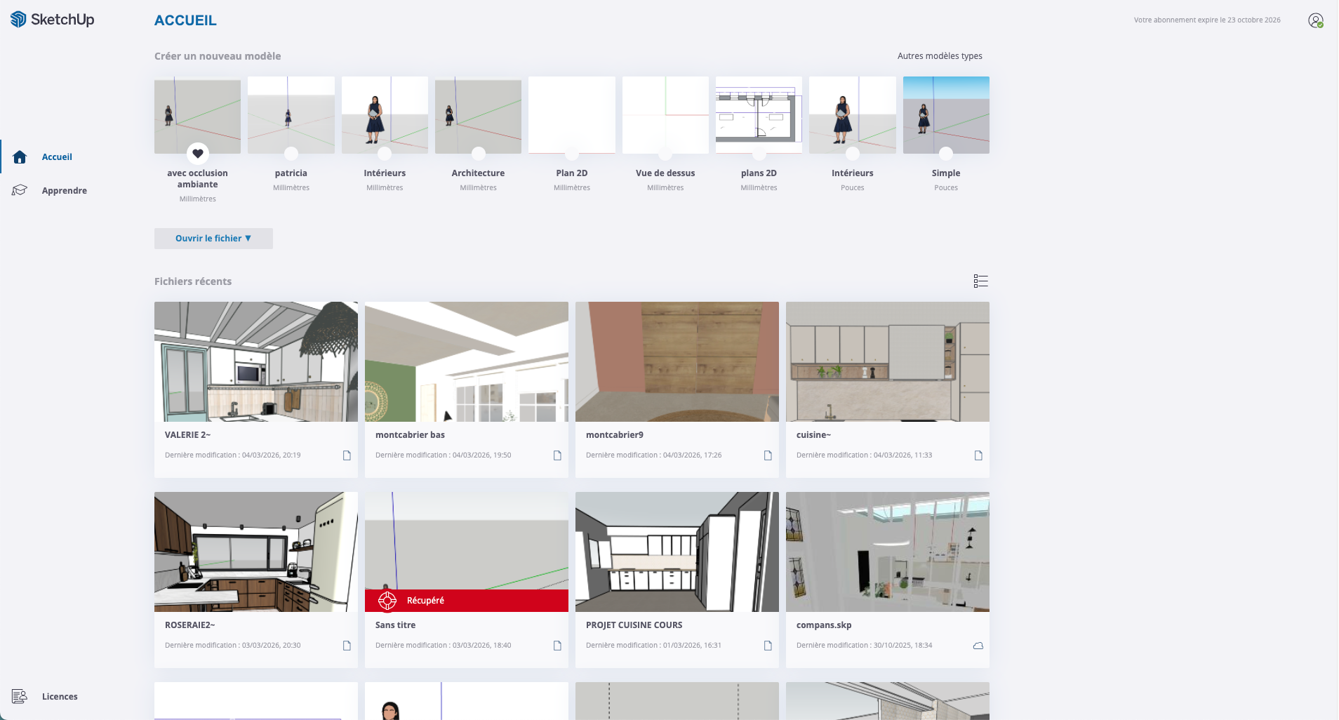 Création d'un modèle Sketchup - paramètres enregistrés 