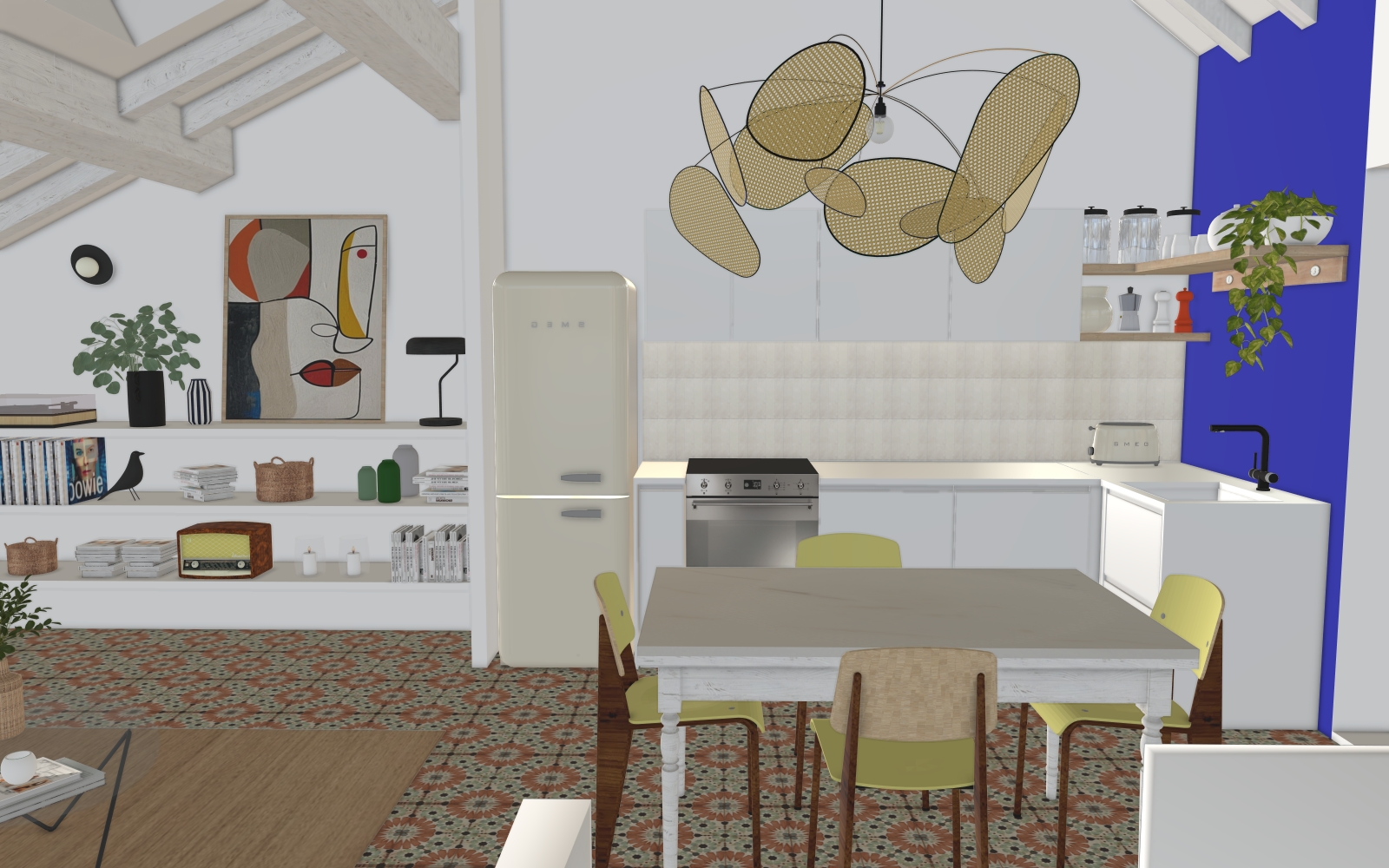 Projet de décoration intérieure modélisé sur SketchUp avec carrelage décoratif et gestion des textures -Formation Narbonne Béziers.