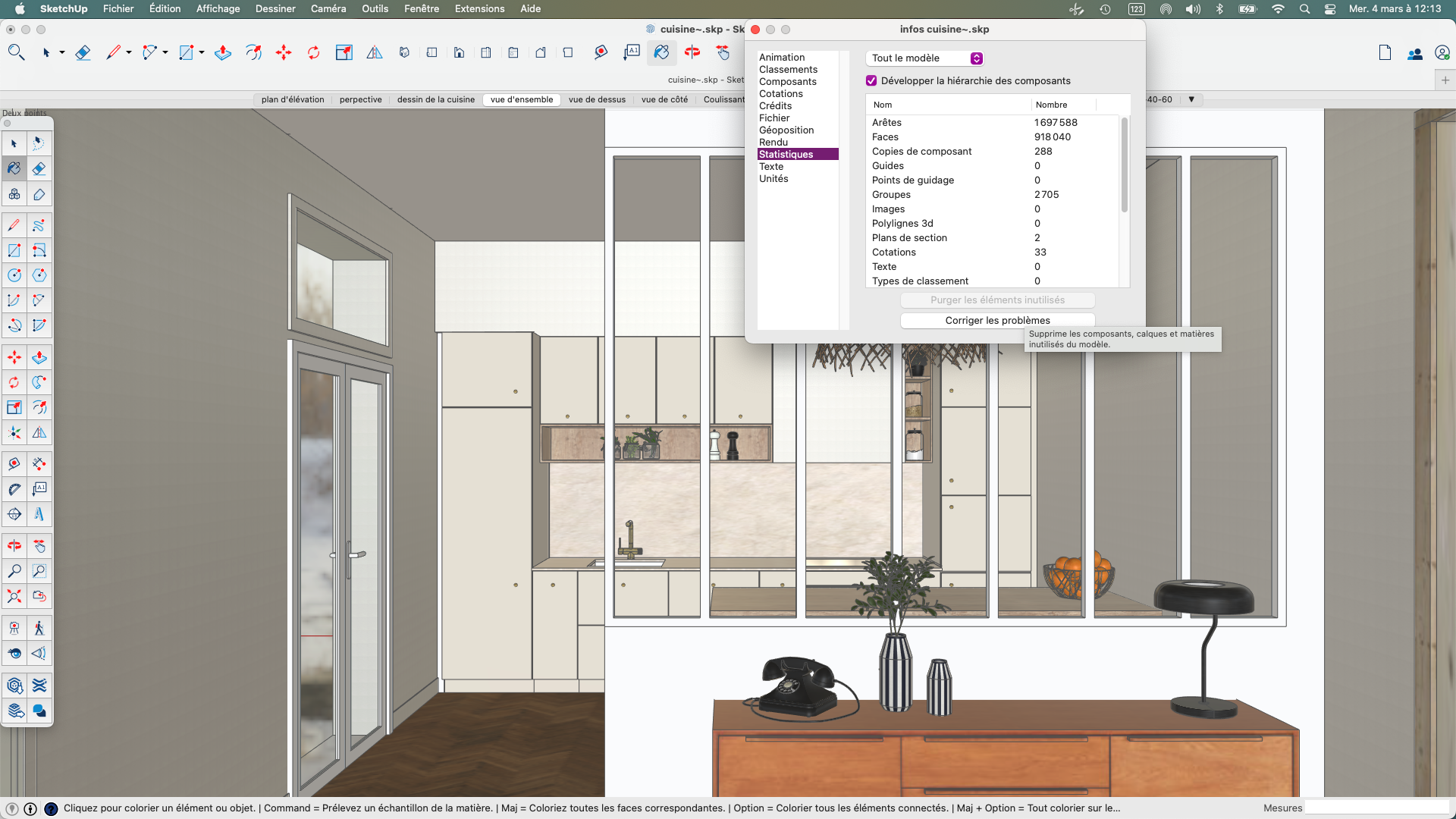 purger modèle sketchup éléments non utilises