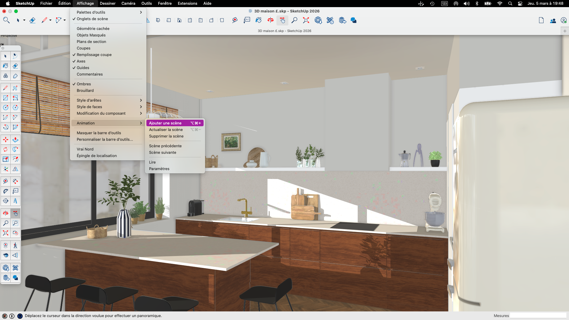 Utilisation des scènes dans SketchUp pour naviguer dans un projet d'aménagement intérieur - formation SketchUp Béziers 