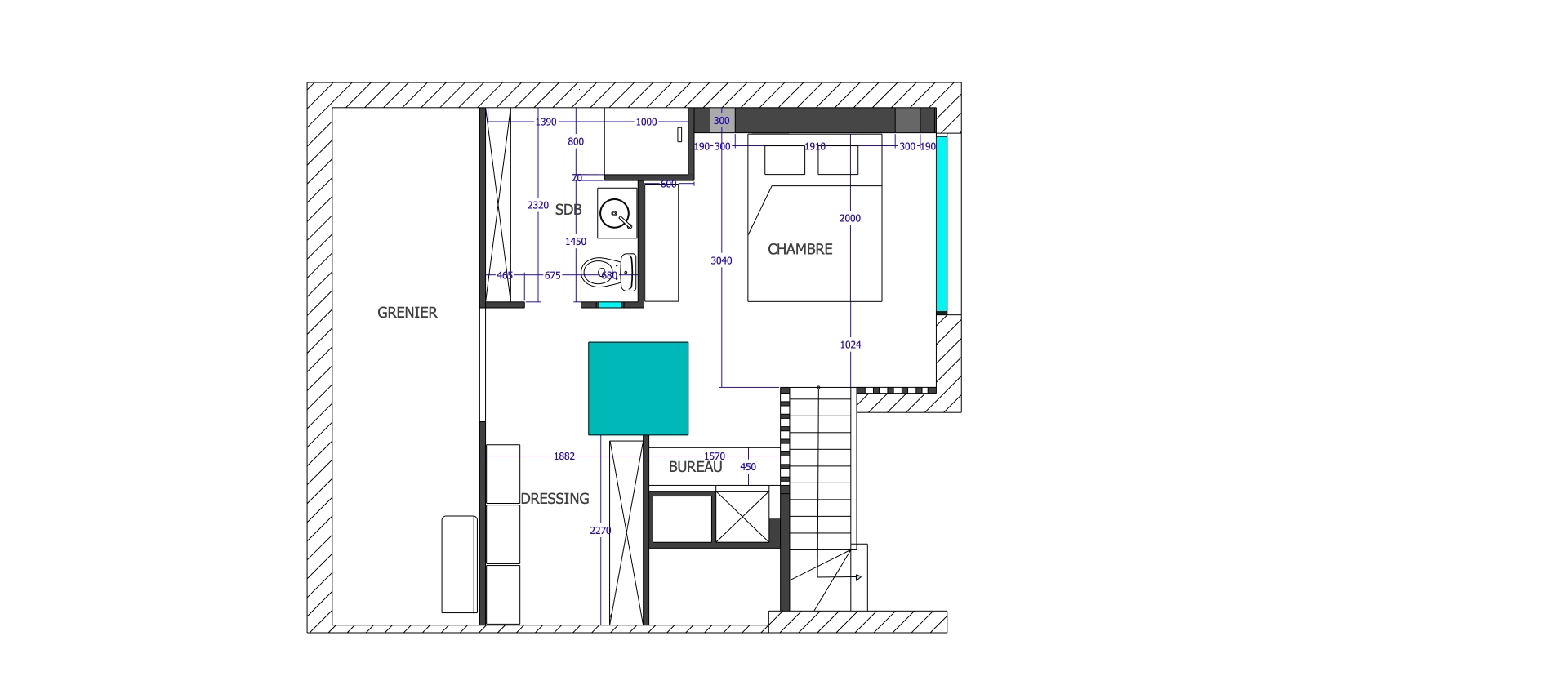Plan 2D aménagement intérieur SketchUp Montpellier