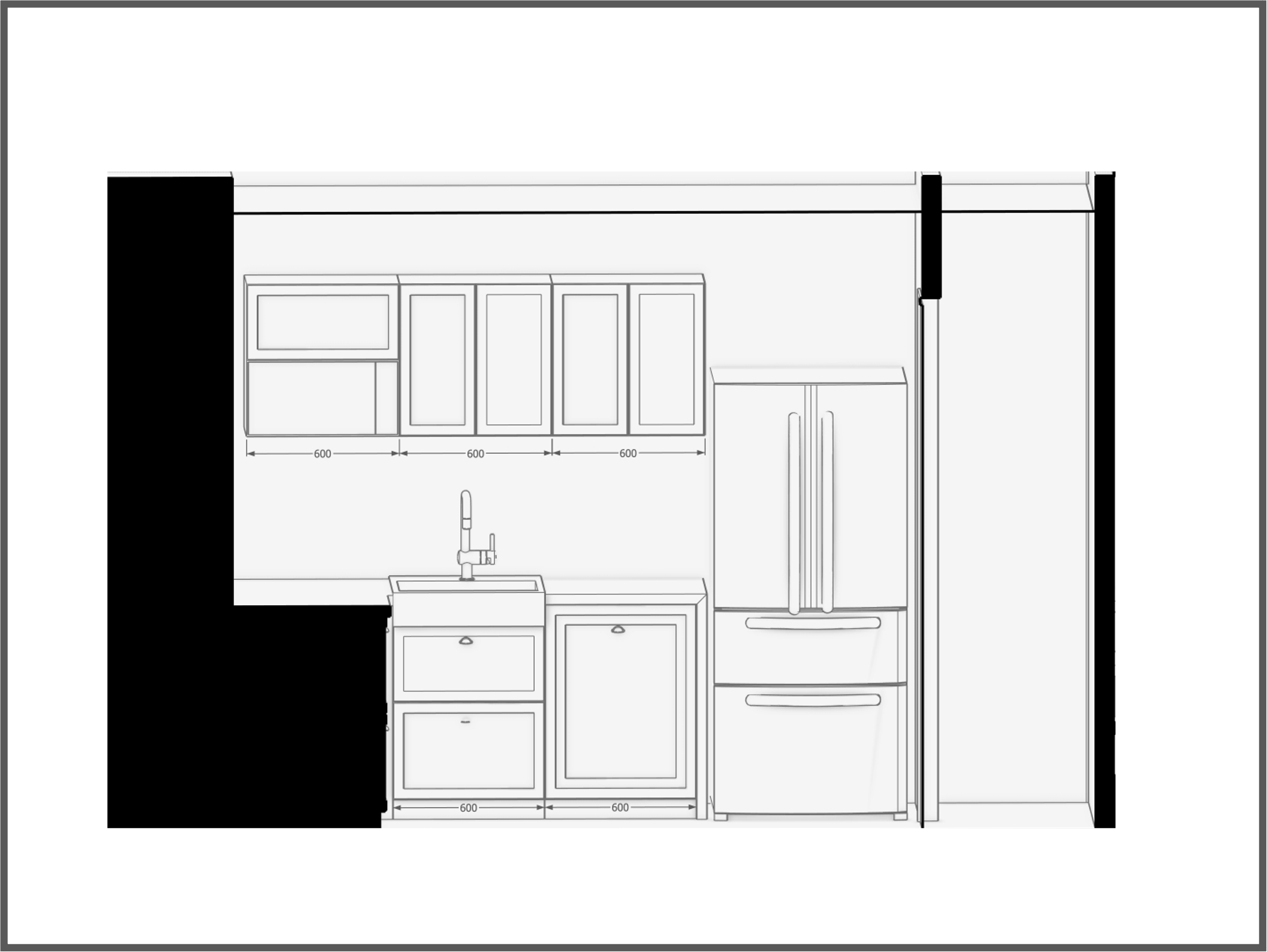 Plan 2D d'élévation cuisine réalisé sous SketchUp