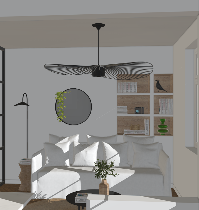 Projet SketchUp d’aménagement intérieur utilisé dans le cadre d’une formation professionnelle
