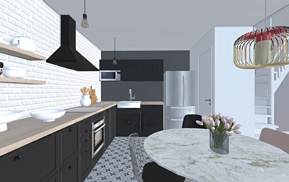 Image 3D Sketchup aménagement cuisine -Formation Perpignan
