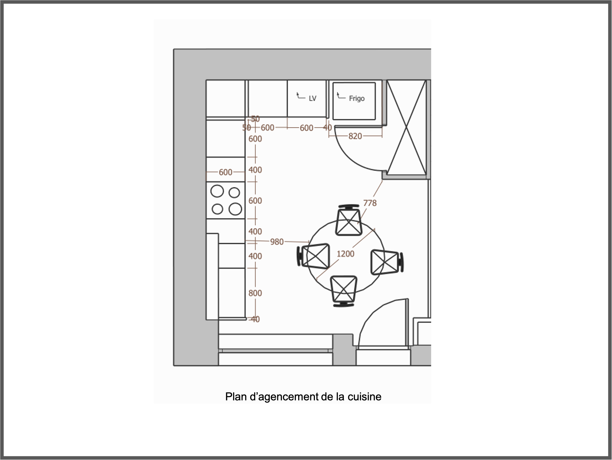 Plan 2D d'agencement cuisine avec SketcHup formation Perpignan