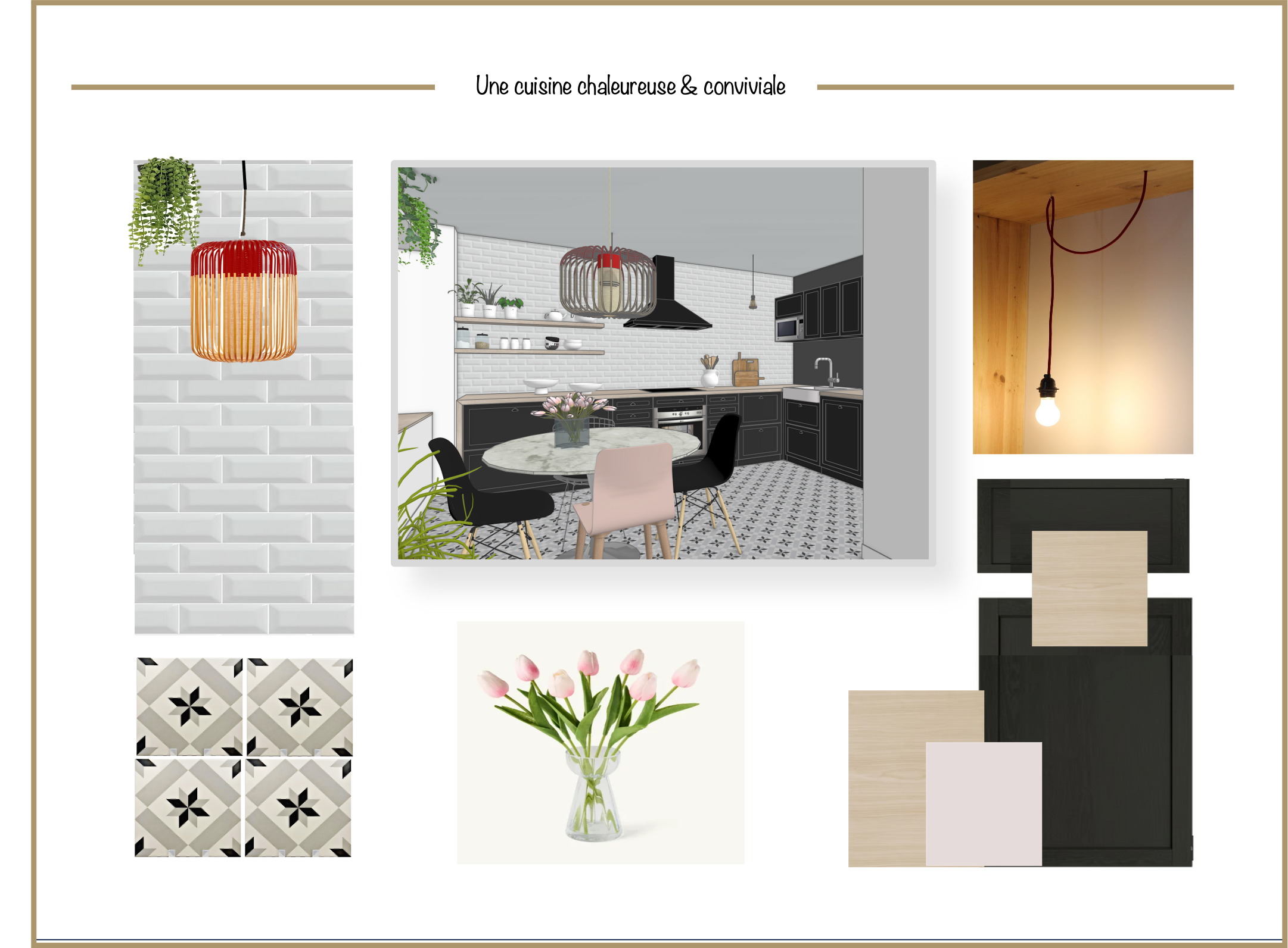 Planche d'ambiance utilisée pour définir les matériaux, les couleurs et l'atmosphère du projet.Formation Perpignan