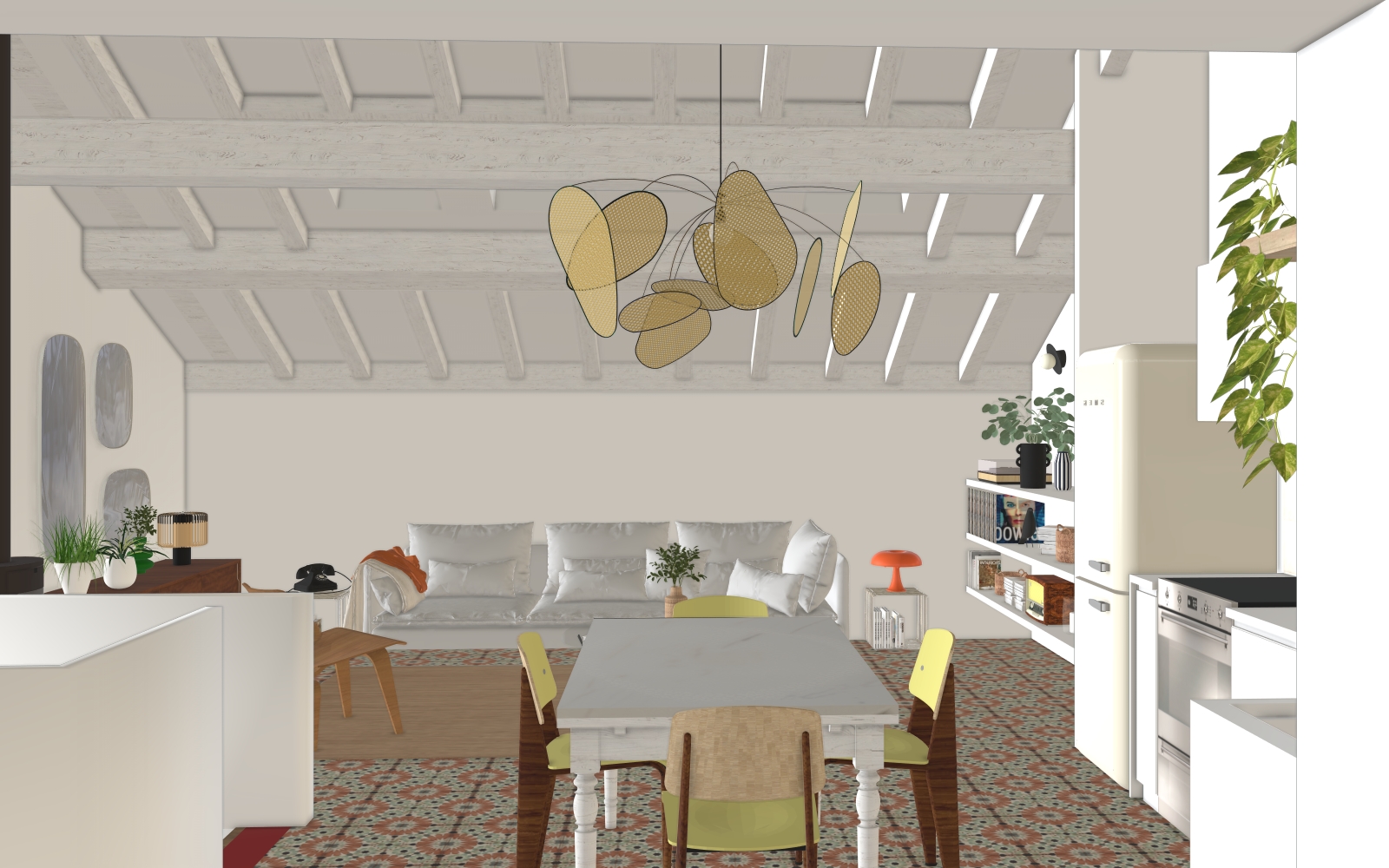 Projet de décoration intérieure réalisé sur SketchUp avec gestion des textures et carrelage décoratif-formation SketchUp Narbonne Béziers