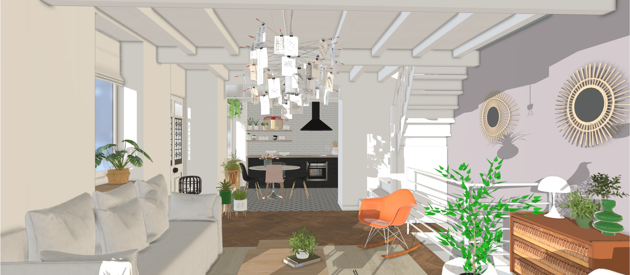 Vue 3D d'un projet d'aménagement intérieur réalisé avec Sketchup dans le cadre d'une formation SketchUp à Montpellier