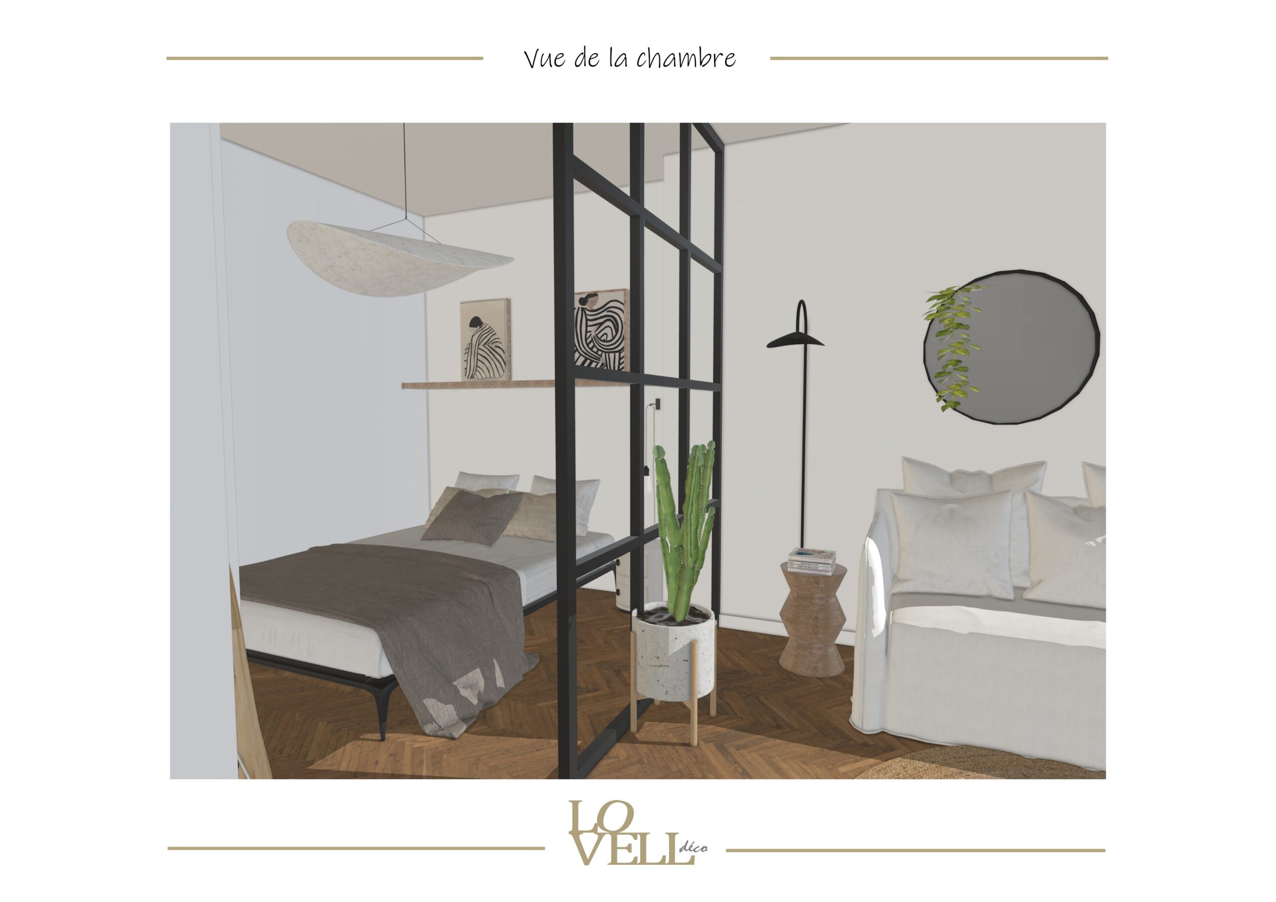 Vue 3D d'un projet d'aménagement intérieur réalisée sur SketchUp dans le cadre d'une formation à Montpellier