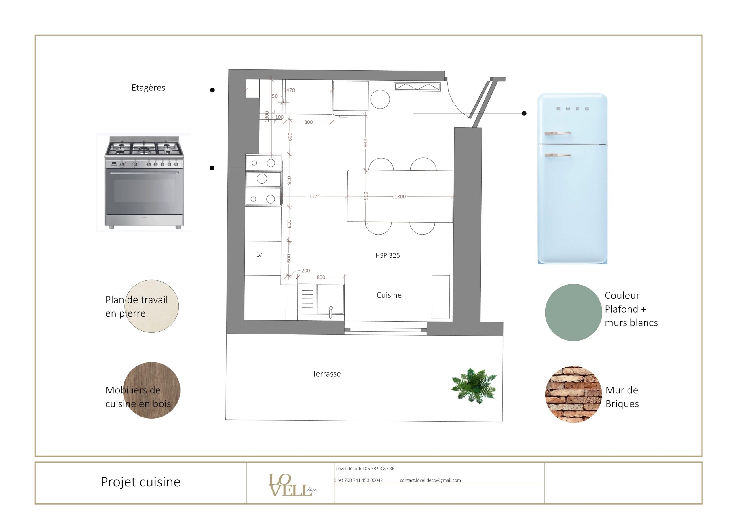Projet d'aménagement réalisé sur SketchUp avec implantation cuisine et présentation professionnelle