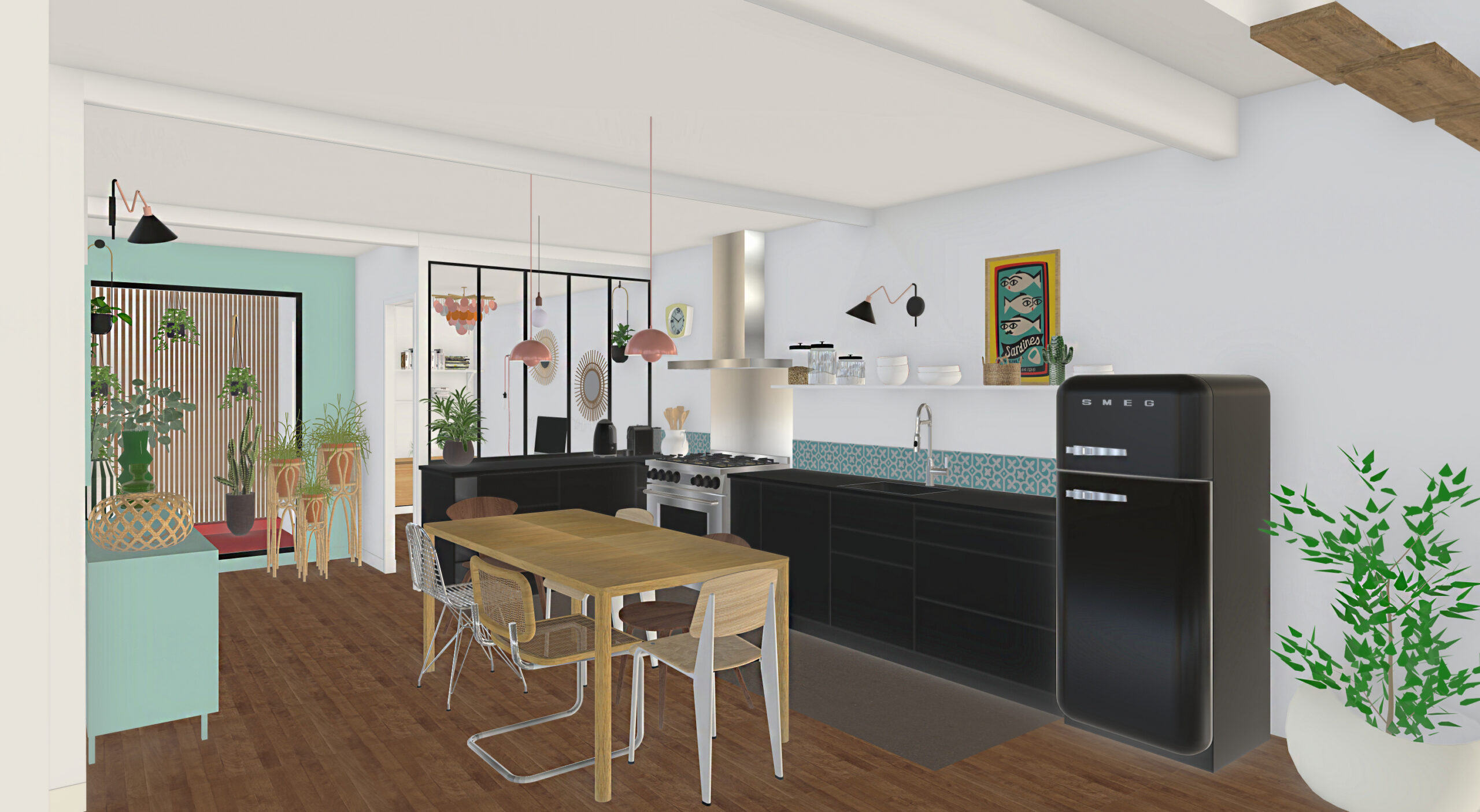Projet réalisé par Patricia Lovell : de la modélisation SketchUp 3D à la réalisation finale.