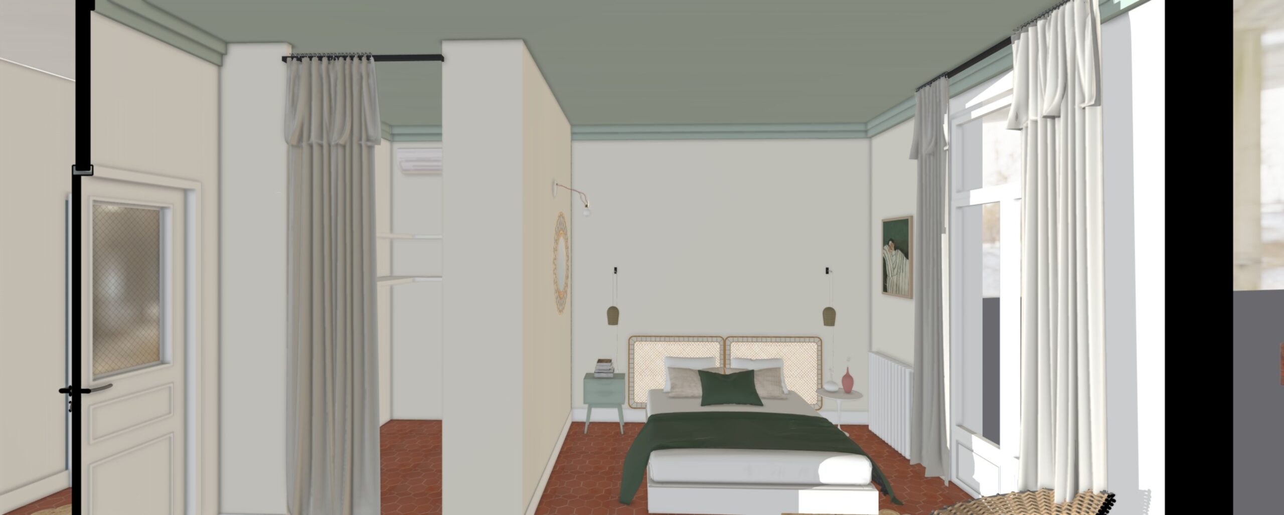 Vue générale 3D d'une suite parentale conçue avec SketchUp par une architecte d'intérieur à Béziers