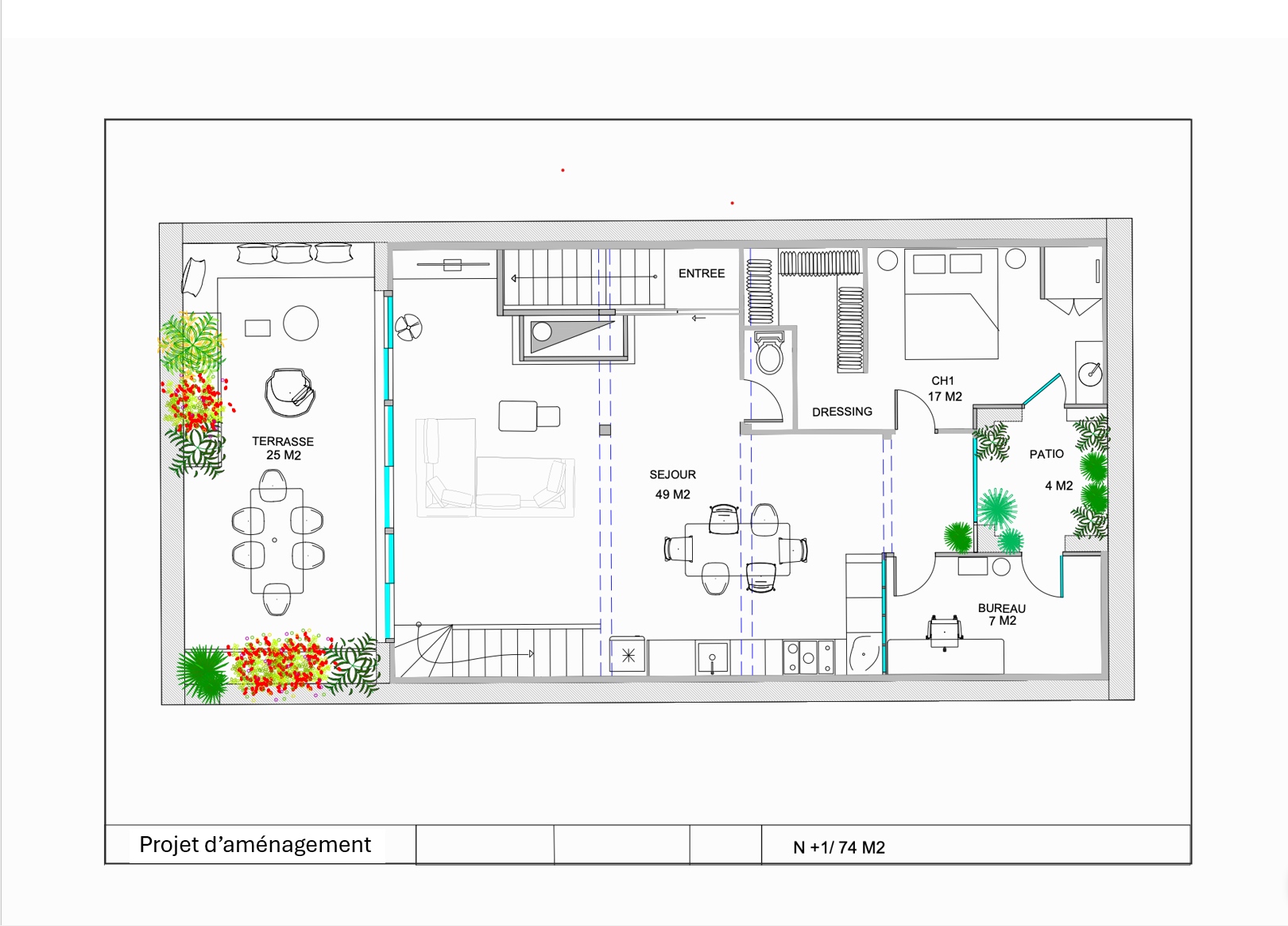 Plan 2D d'aménagement intérieur réalisé par Patricia Lovell architecte d'intérieur