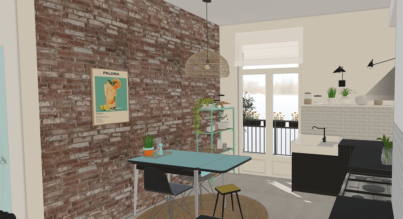 Projet SketchUp d’aménagement intérieur avec textures et vue 3D pour une formation perfectionnement à Montpellier avec Lovell Déco.