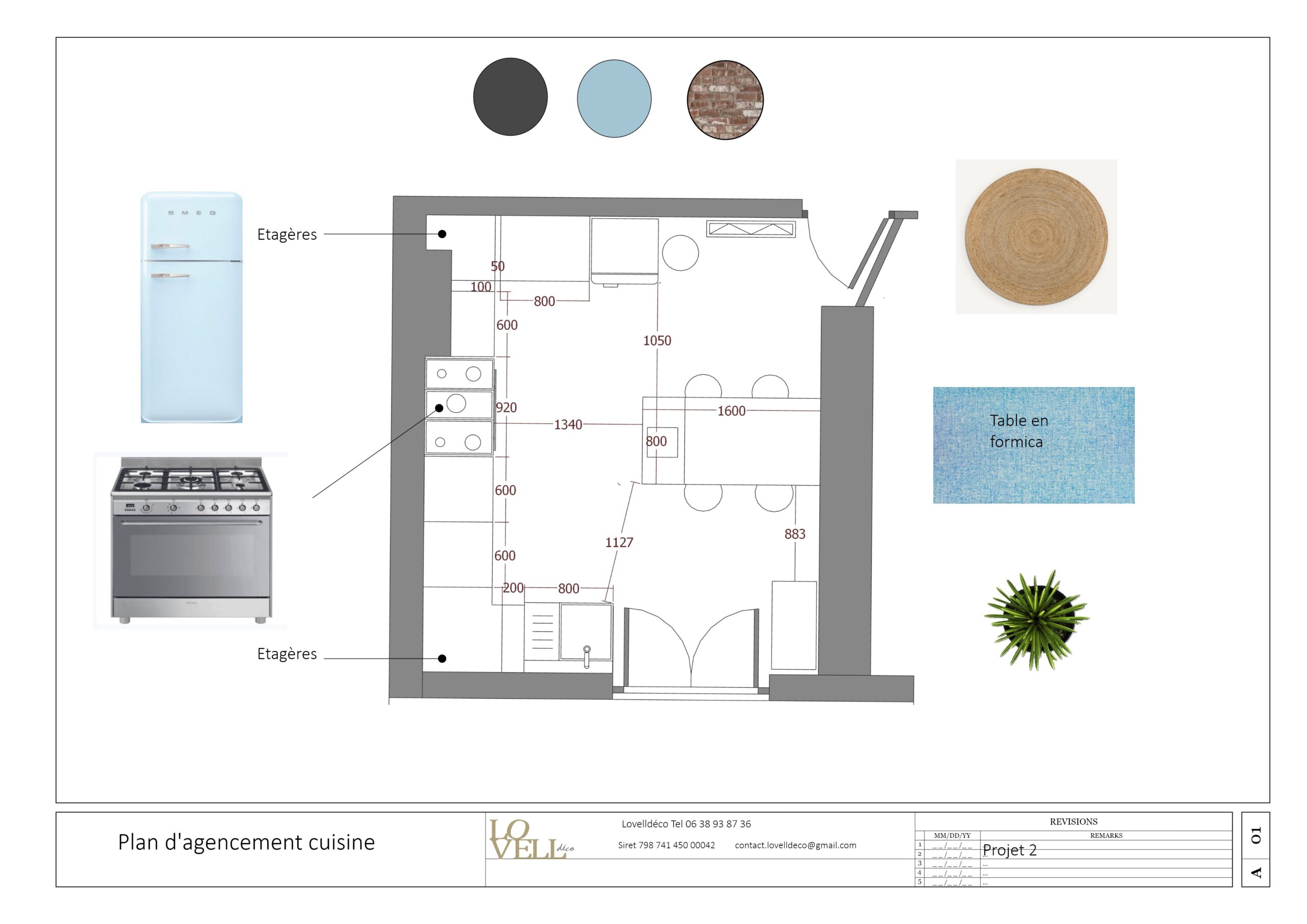Plan 2D d’agencement cuisine utilisé dans une formation SketchUp perfectionnement à Montpellier avec Lovell Déco.