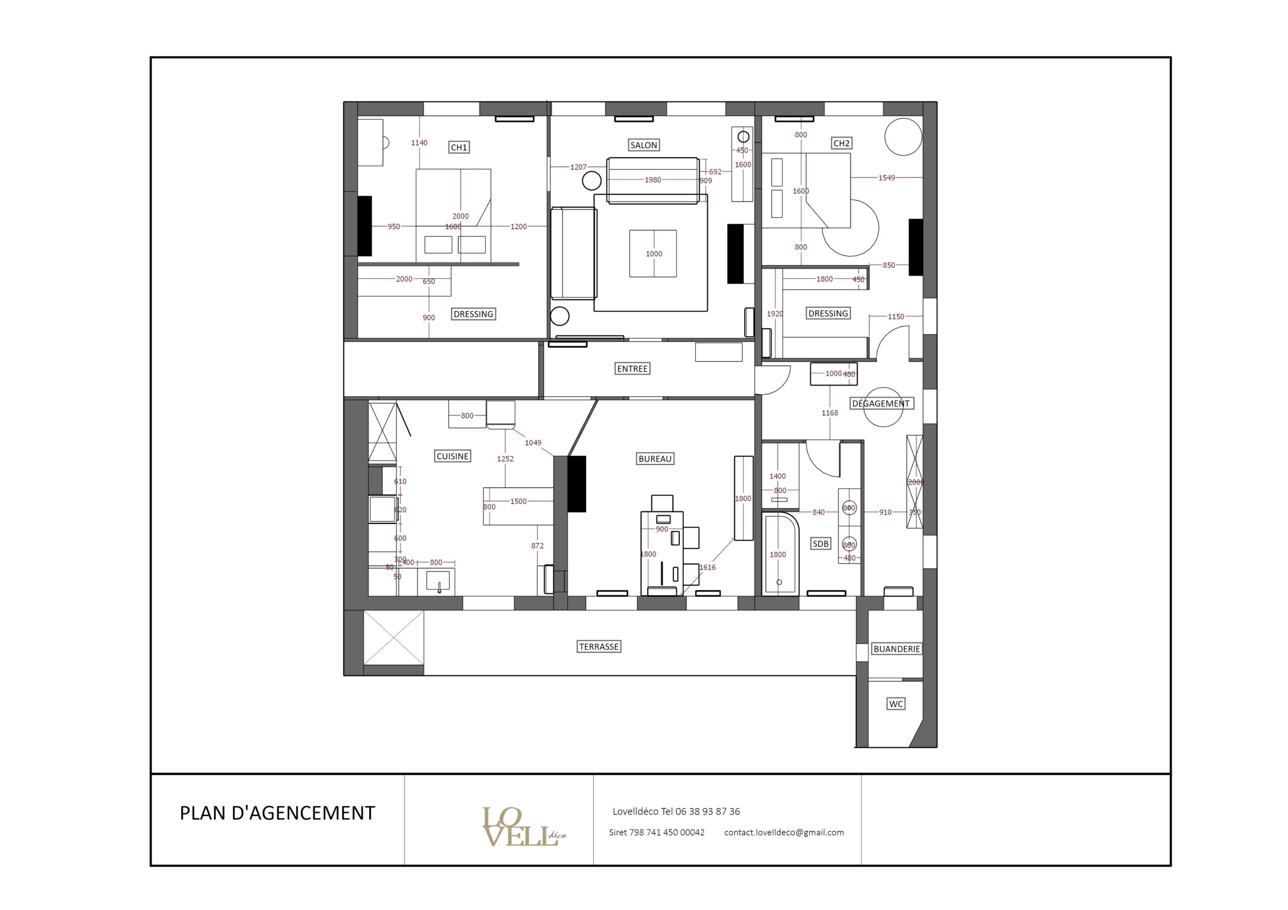 Plan 2D d'agencement réalisé sous SketchUp