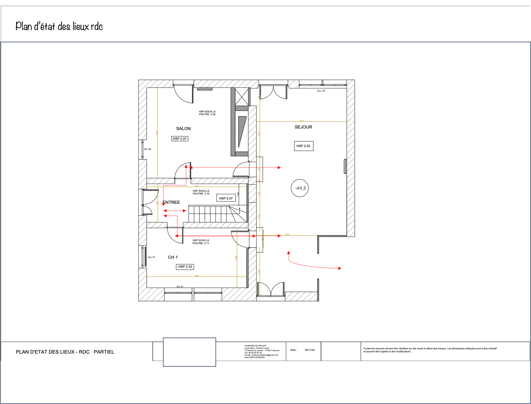 Plan d’état des lieux d’une maison avant projet d’aménagement intérieur