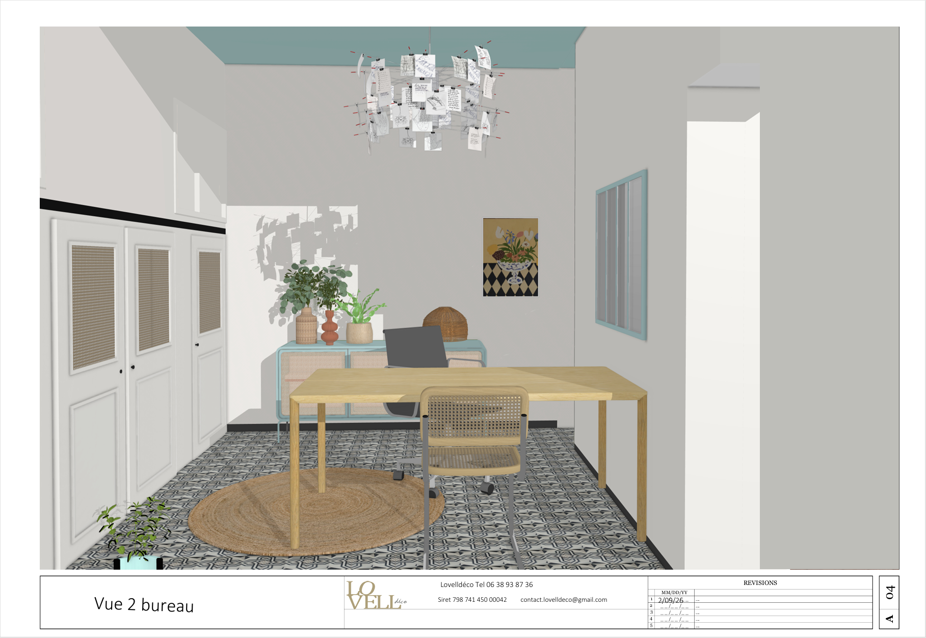 Vue 3D SketchUp d'un projet d'aménagement intérieur
