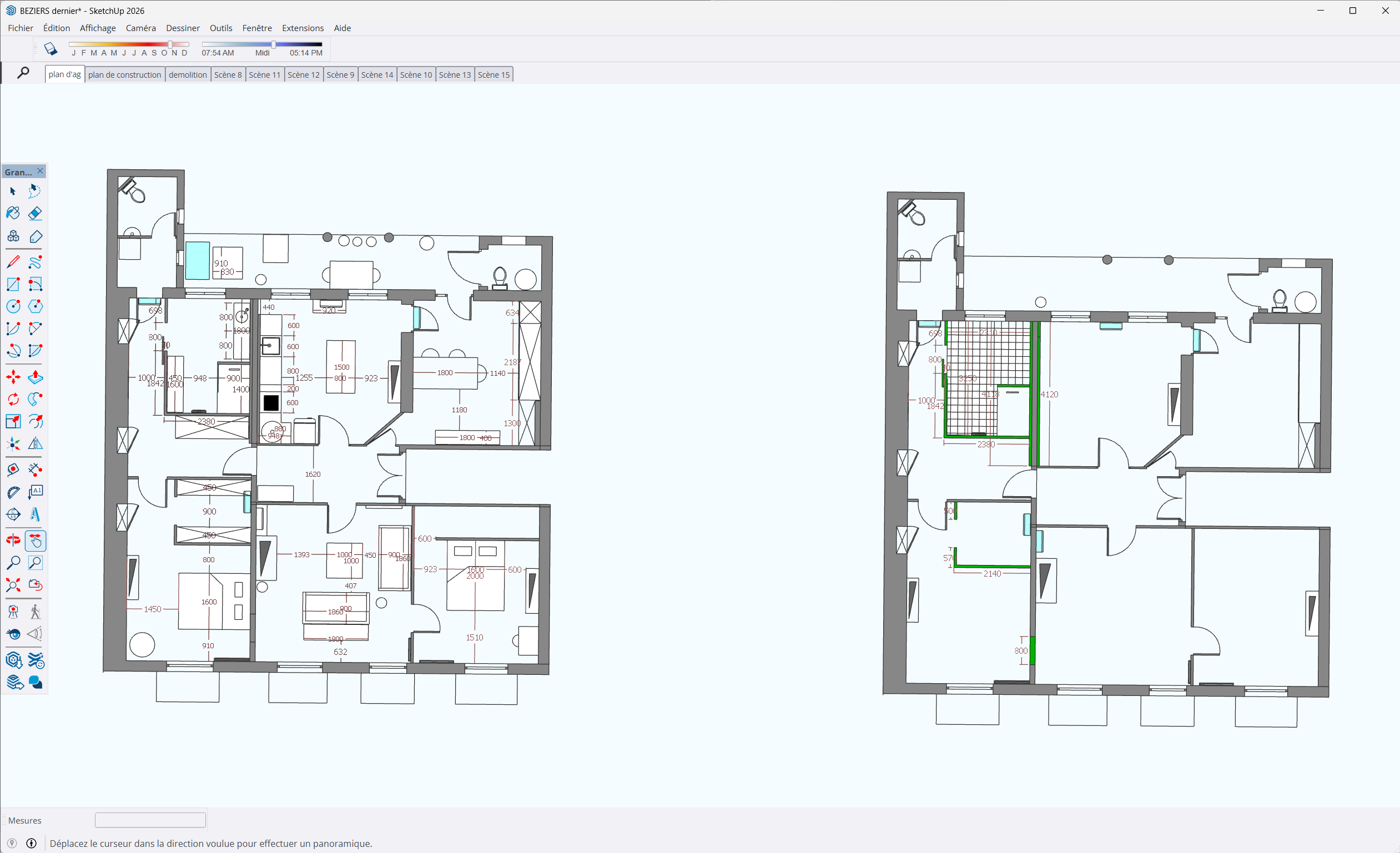 Plans 2D SketchUp du projet. Plans d'agencement et de construction